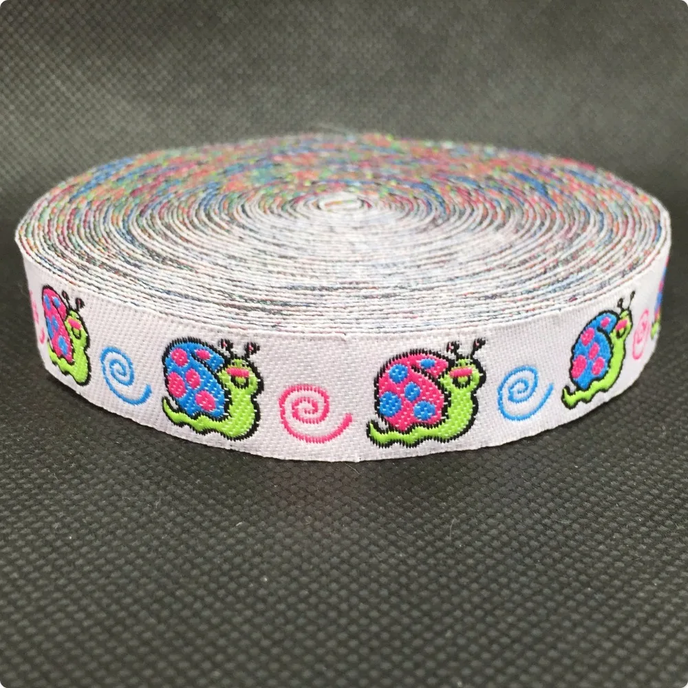 2015 NEW wholesale 5/8 '(16 mmx10yards) 100% Polyester Woven Jacquard Ribbon cute snail  for Dog collar