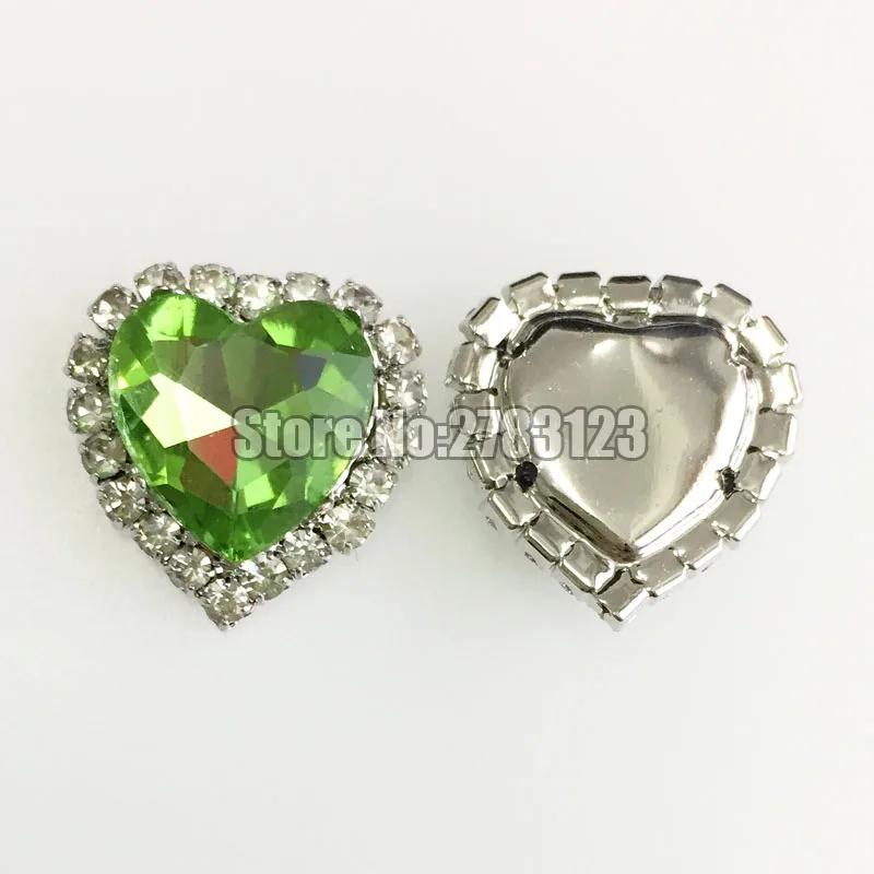 12mm Light green heart shape sliver bottom Crystal buckle, 10pcs/20pcs high quality flatback Glass sew on rhinestones SKHY19