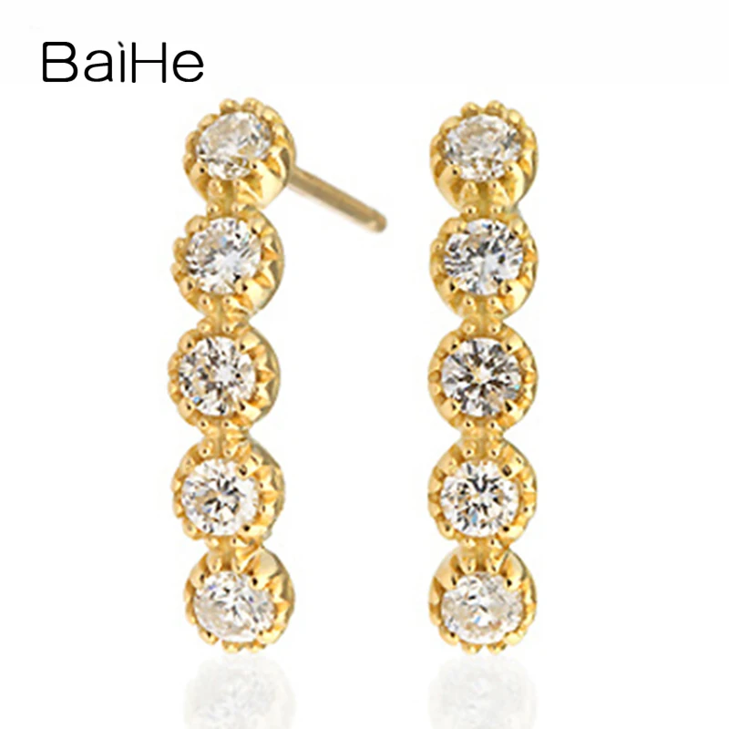 

BAIHE Solid 14K Yellow Gold H/SI Natural Diamond Stud Earrings Women Engagement Wedding Trendy Fine Jewelry Making أقراط الماس