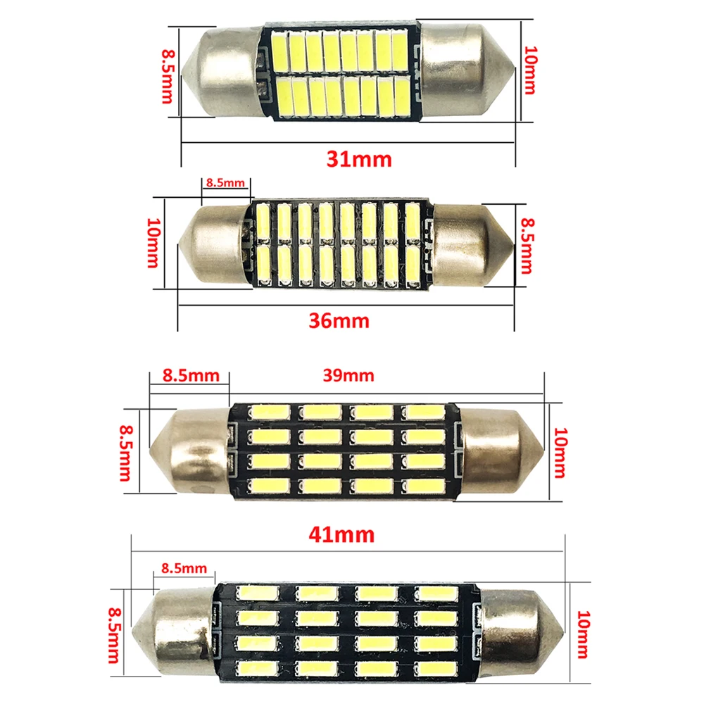 10PCS 31mm 36mm 39mm 42mm light c5w Canbus 4014 SMD 16 LED Car Interior Reading Head Light Lights White Lamps Bulbs car styling