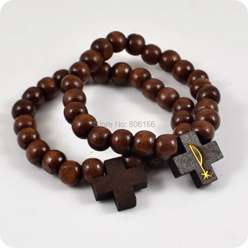 10x Dark Brown Labarum The Chiro Cross Wood Charm Bracelets Catholic Christian Orthodox Fashion Religious Jewelry