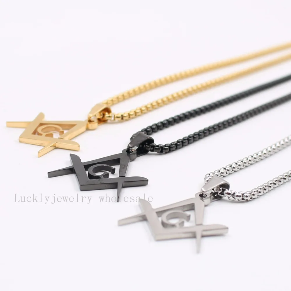 Stainless Steel Masonic Symbol Pentagram religion Jewelry Men\'s Rolo CHAIN necklace 24inch