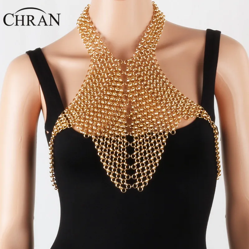 Chran Chain Festival Rave Top EDC Outfit Harness Statement Necklace Chainmail Crop Top Bra Burning Man Sexy Wear Jewelry CRBJ119