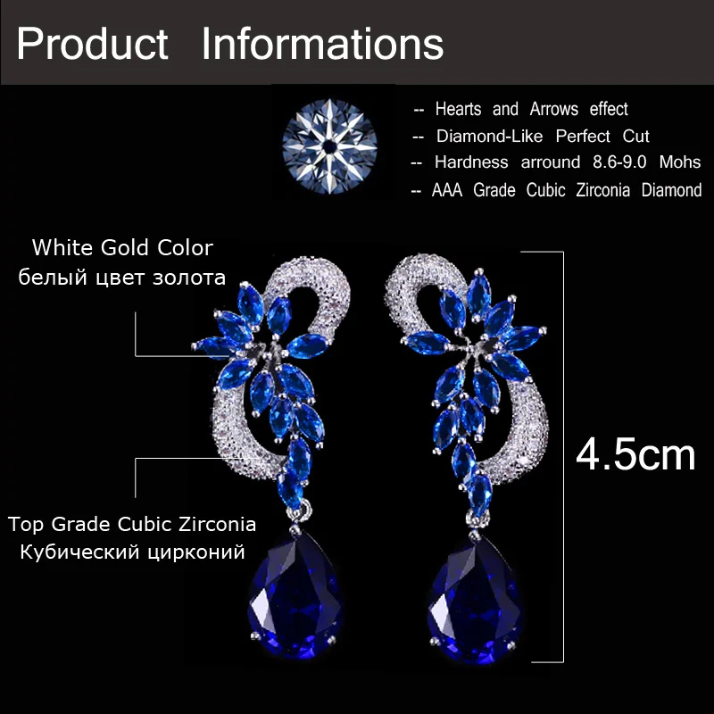 CWWZircons Non Pierced Vintage Royal Blue CZ Crystal Flower Shape No Hole Ear Bridal Clip Earrings without Piercing CZ023