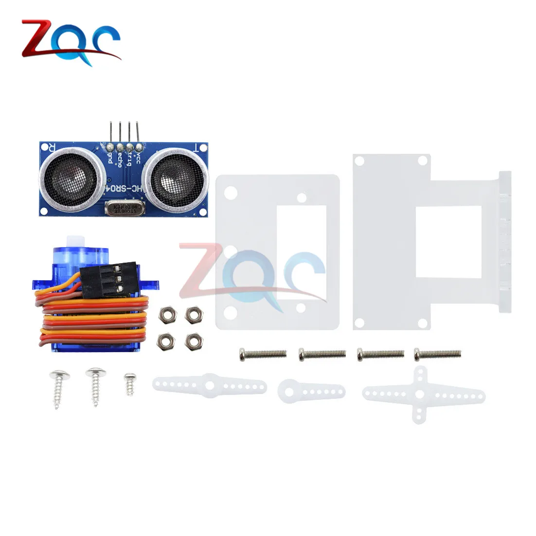 1 sztuk moduł ultradźwiękowy HC-SR04 + 1 sztuk 9G SG90 serwosilnik + 1 sztuk FPV dedykowane nylon uchwyt montażowy PTZ dla arduino kit