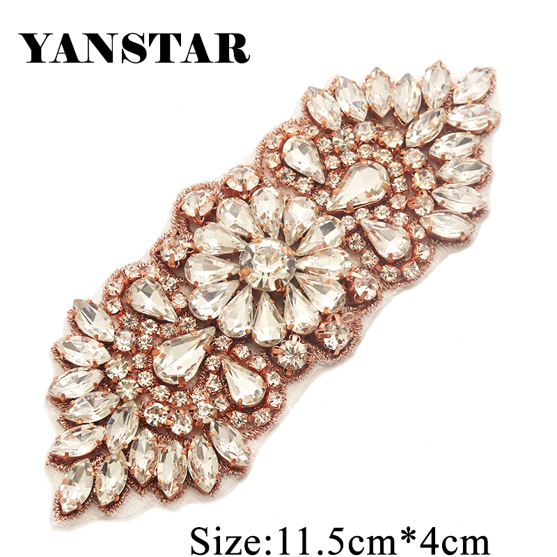 

YANSTAR Wholesale 30PCS Rhinestone Appliques Accessory For Bridal Belts Clear Rose Gold Crystal Sewing On Wedding Gown YS887