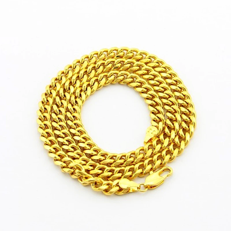 Pure Gold Color Men\'s Chain Necklace Hip Hop Rock Jewelry,24k Gold GP 6mm Wide Cuban Chain Necklace for Men 50CM to 70cm Long