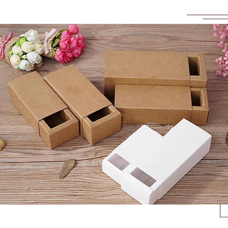 White Kraft Paper Drawer Box Gift Candy Chocolate Biscuits Cookies Candle Bottle Packaging Paperboard Boxes 30pcs 