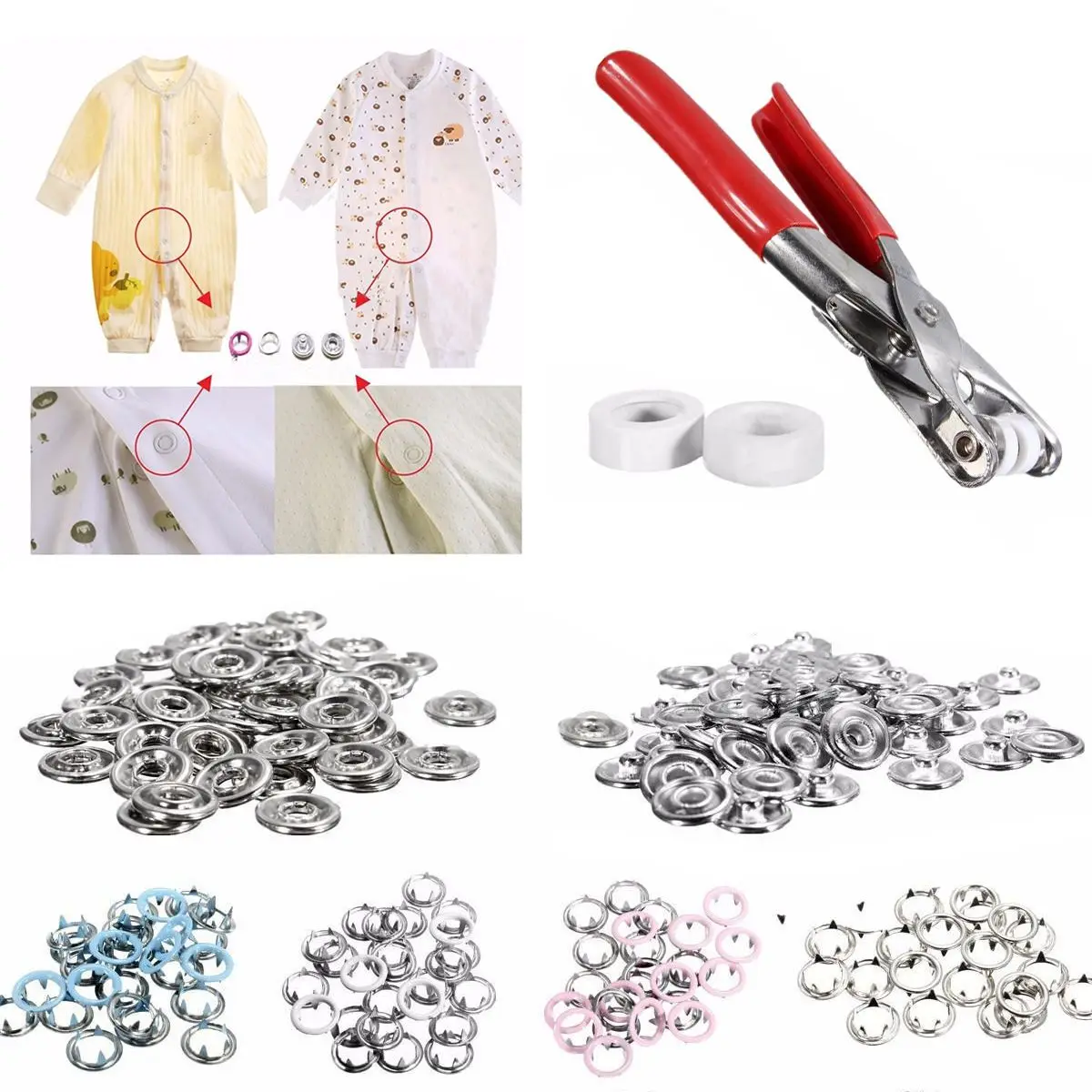 JX-LCLYL 200pcs 9.5mm Press Button Studs Popper Fastener Setter Tool Craft + Pliers New