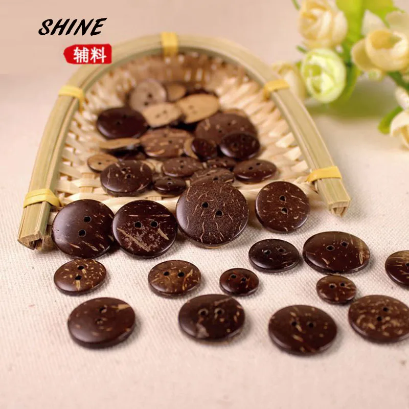 SHINE Coconut Sewing Buttons Scrapbooking Round Natural Color Two Holes 11\\15\\18\\20\\23mm Dia. 50 PCs Costura Botones Decorate