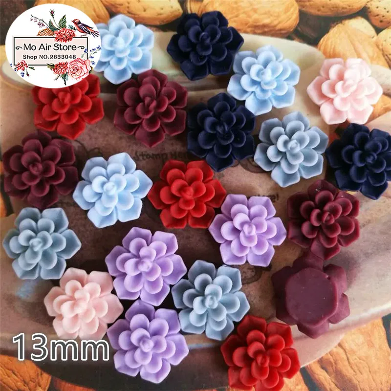 50pcs 13mm vintage Mixed Color flower resin flatback cabochon DIY jewelry/phone decoration No Hole