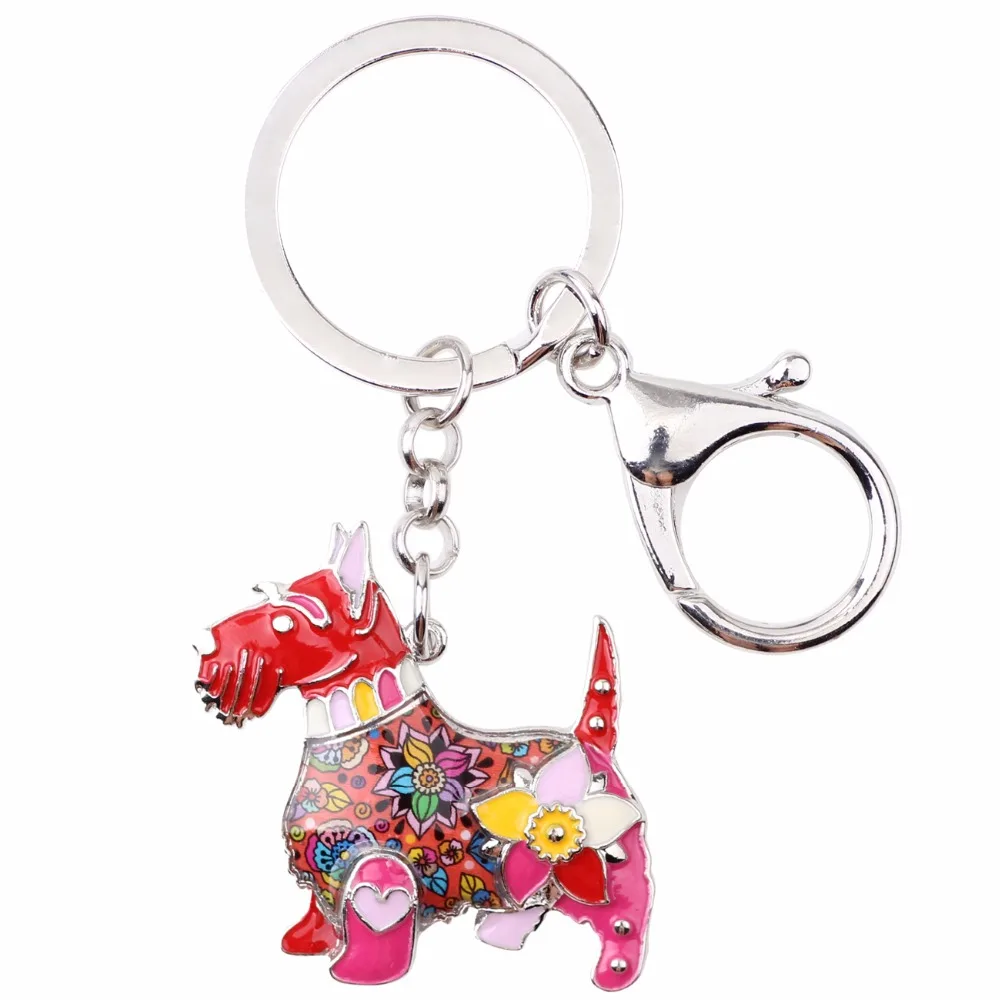 Bonsny Enamel Metal Scottish Terrier Dog Key Chain Key Ring Jewelry For Women Girl Bag Pendant Charm Car Keychain Accessories