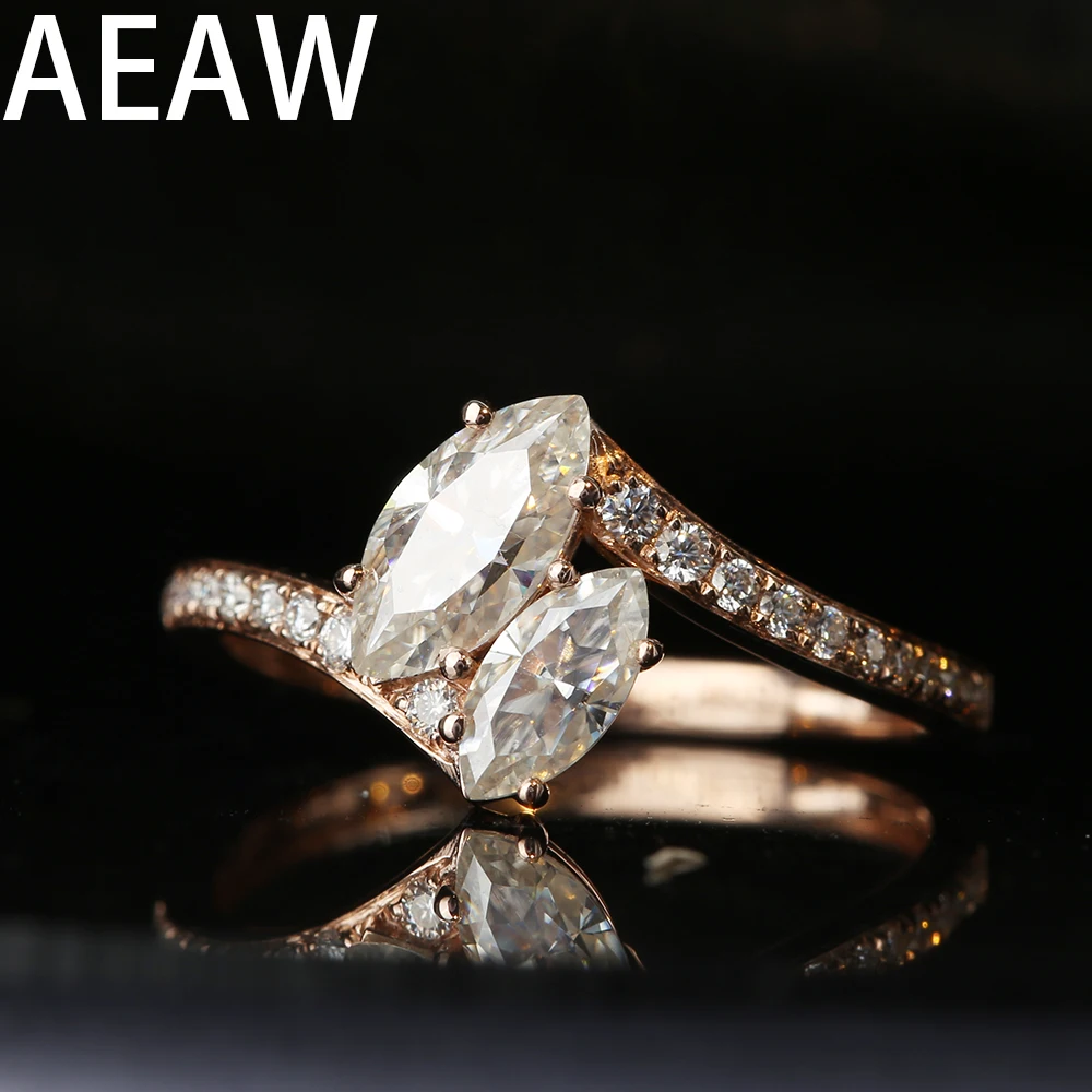 

AEAW Solid 14K Rose Gold 1ctw Moissanite Marquise Cut Engagement Ring Bridal Wedding Jewelry Dainty Female Gift