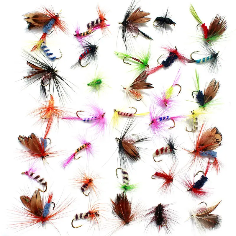 KKWEZVA 60pcs Lures Fly fishing Hooks  Butter fly Insects Style Salmon Flies Trout Single Dry Fly Fishing Lure Fishing Tackle