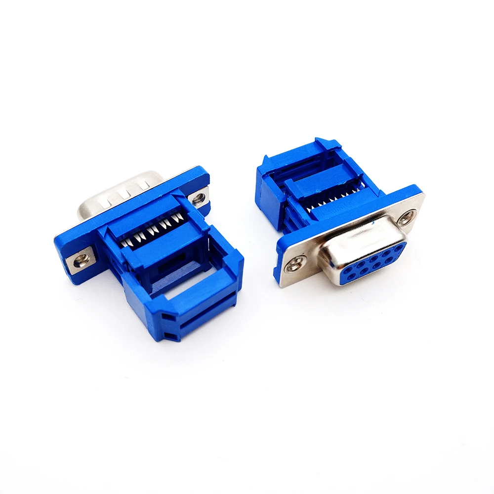 20PCS D-SUB 9-pin DB9 Female/Male IDC crimp adapter plug for ribbon cable Blue