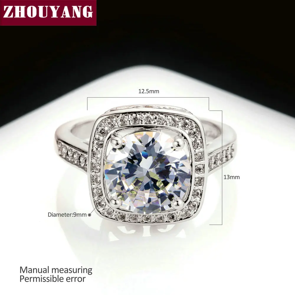 ZHOUYANG Top Quality ZYR071 Crystal Ring Silver Color Austrian Crystals Full Sizes