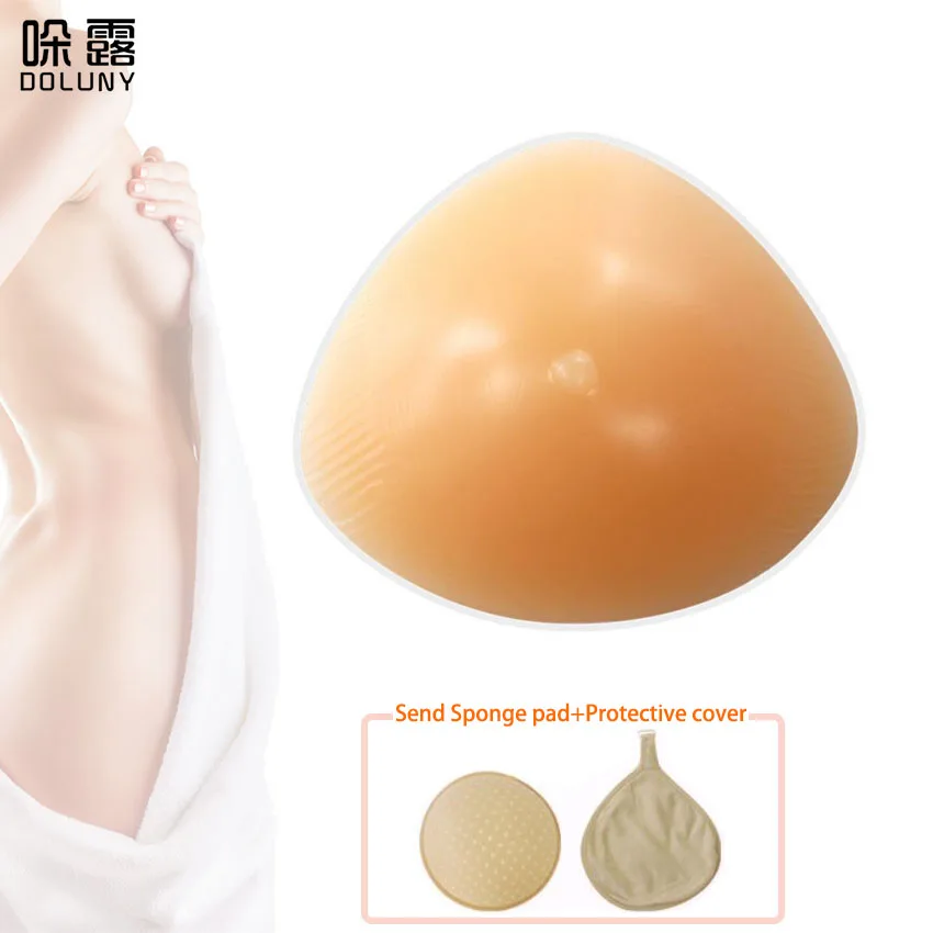 Triangular Silicone Fake Breast Forms for Mastectomy Breast Cancer Deep Concave Fake Artificial Tits has Protective cover D40