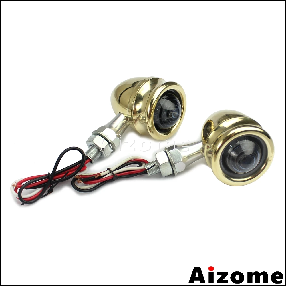 Motorcycle Solid Brass Bullet Turn Signals Amber Light Retro Turn Indicators Blinkers For Harley Honda Yamaha Suzuki