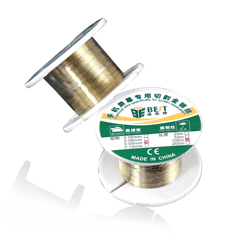 100M 합금강 절단 라인 0.05mm 0.06mm 0.08mm 0.1mm 몰리브덴 와이어, 전화 LCD 화면 분리