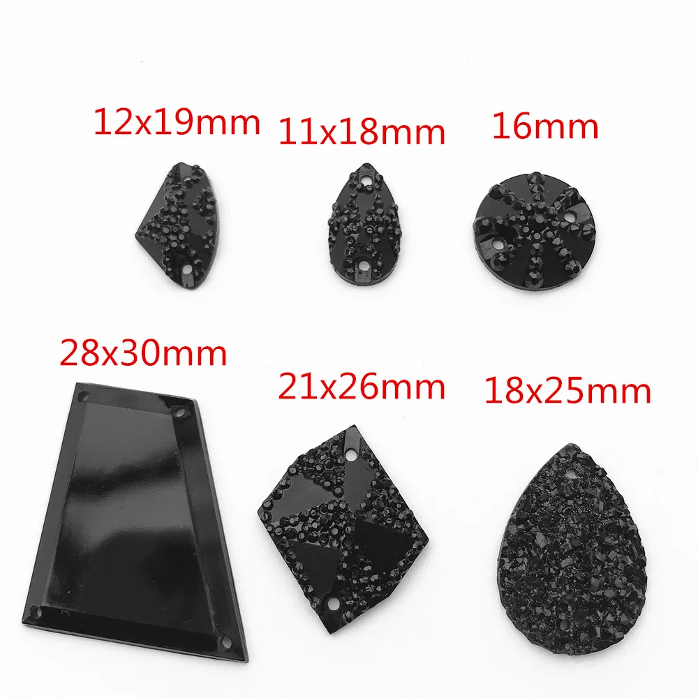 MIXED Black Gems Sewing Loose Beads Rhinestones Sew on Accessories for Wedding Dress Decorations Stones and Crystals Prom Gown