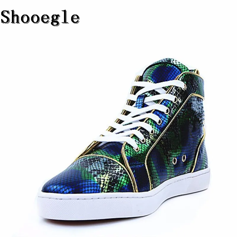 SHOOEGLE New Snakeskin Men Sneakers Casual Espadrilles Printing Platform Men Ankle Boots High Quality Shoes Zapatillas Hombre