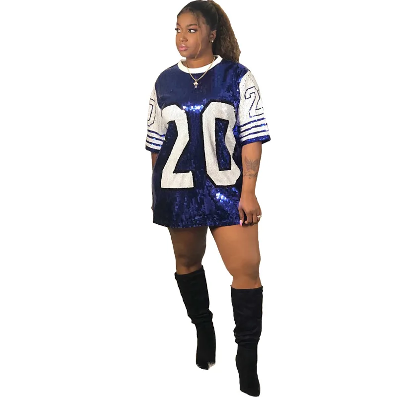 Long O-Neck T-shirt Party Club Blue and White 20 ZETA PHI BETA Sequin Clothing