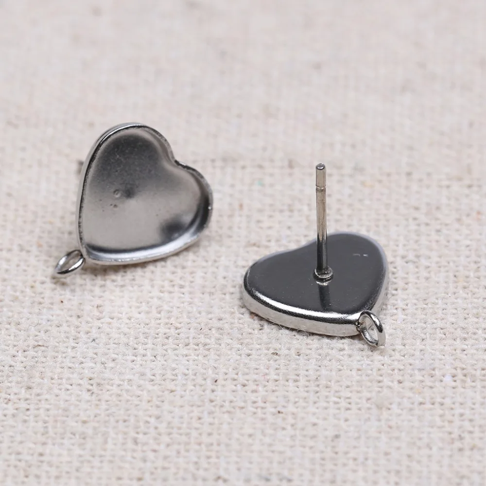 20pcs stainless steel fit 12mm heart cabochon earring base blanks studs diy post earring bezel settings for jewelry making