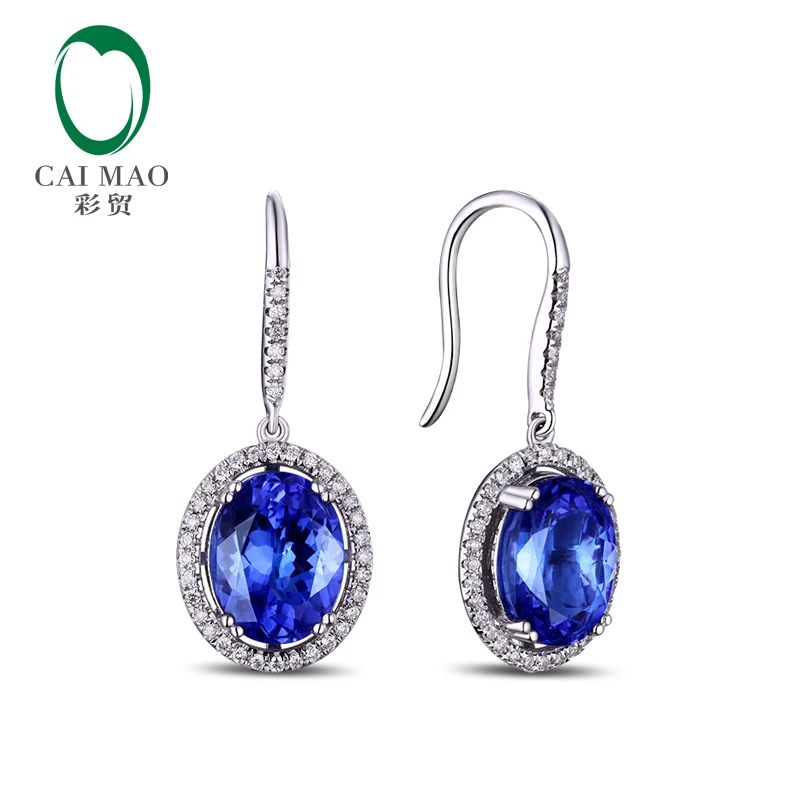 

4.85ct Natural Tanzanite 14k White Gold Pave Diamond Engagement Drop Earrings