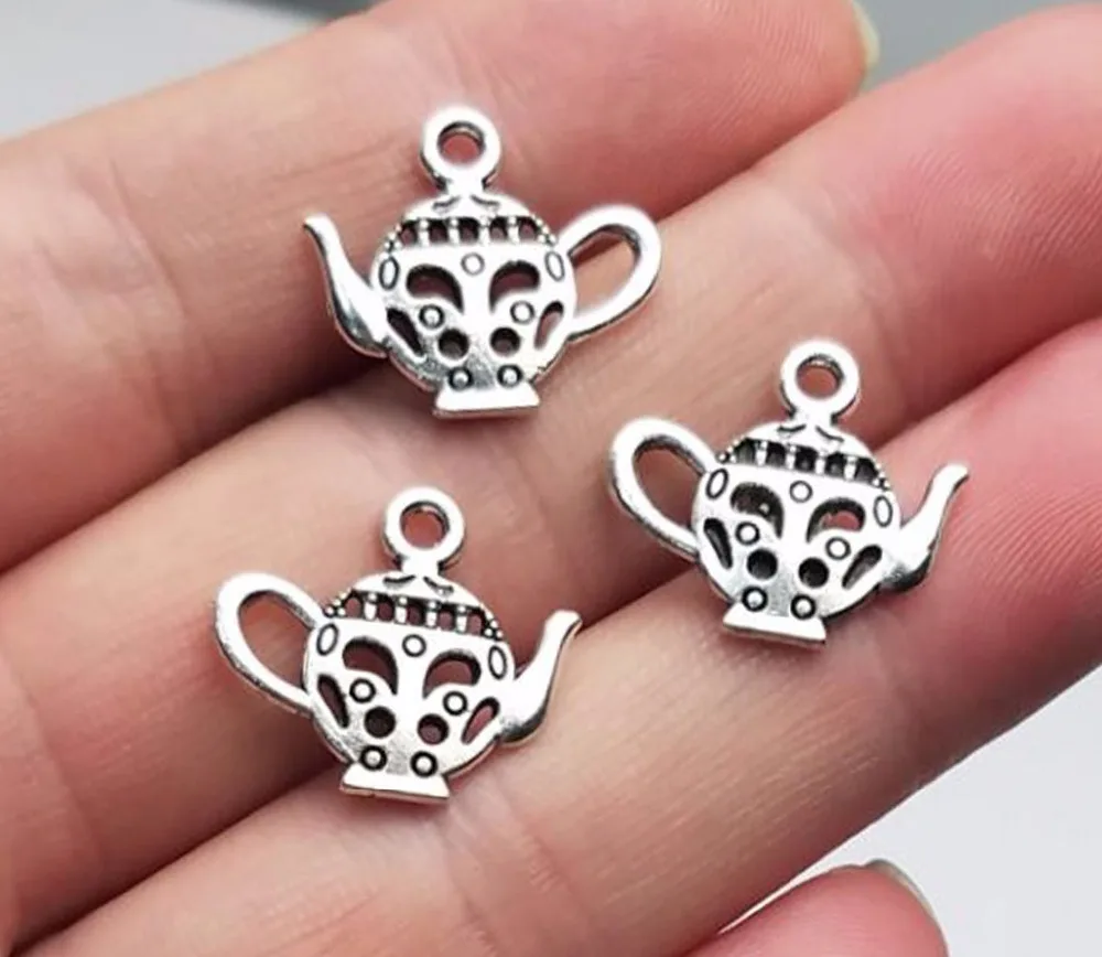 40pcs/Lot--18x16mm Antique Silver Plated Teapot Charms Pendants For Diy Keychain Supplies Jewelry Making Finding Accessories