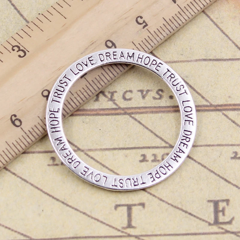 10 sztuk Charms koło miłość nadzieję, że zaufanie marzenie 35mm tybetański brąz srebrny kolor wisiorki antyczny tworzenia biżuterii DIY Handmade Craft