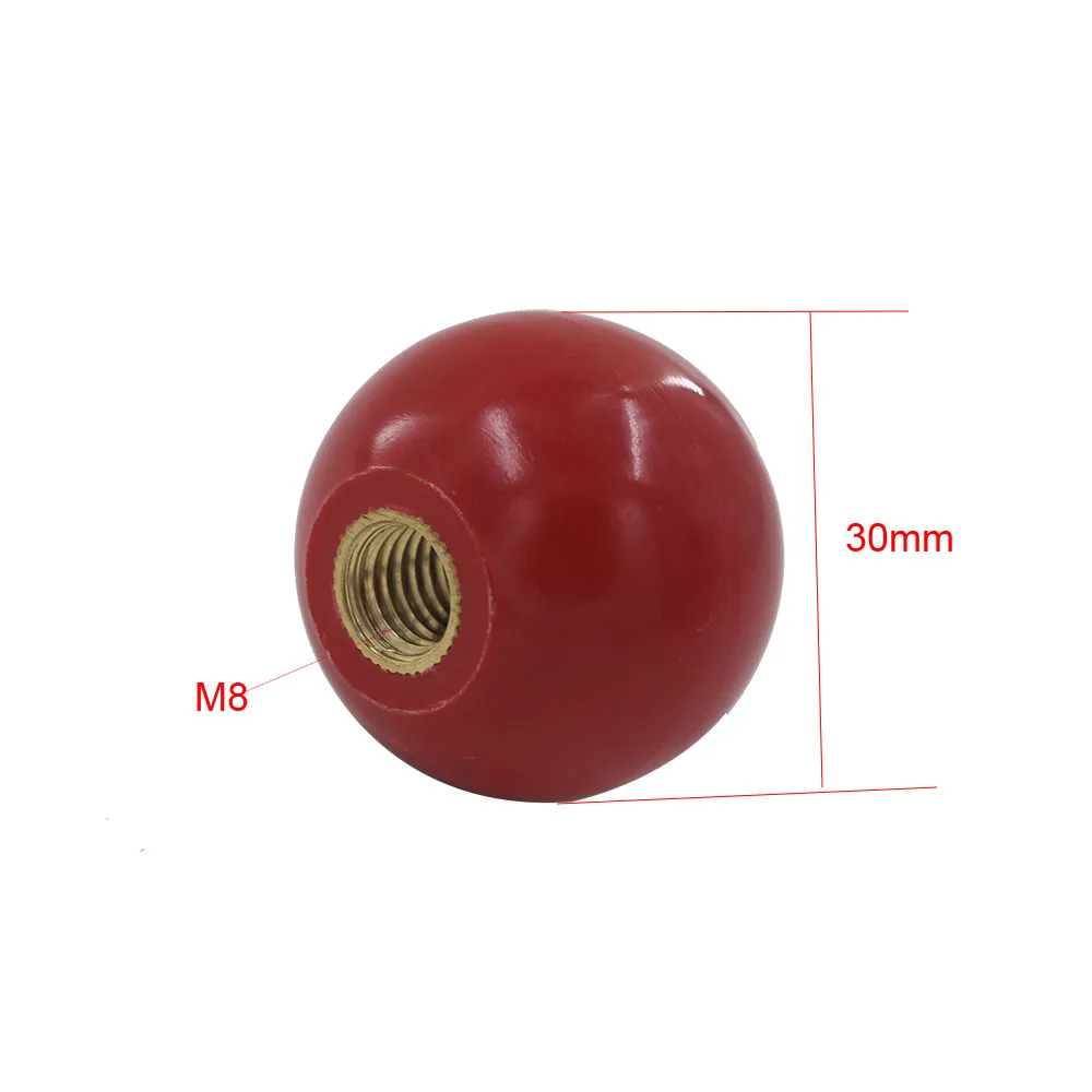 10pcs Ball Knob M8x30mm Copper Insert Machine Knob Tool Replacement 8mm Thread 30mm Ball Diameter Bakelite Red Ball Lever Knob