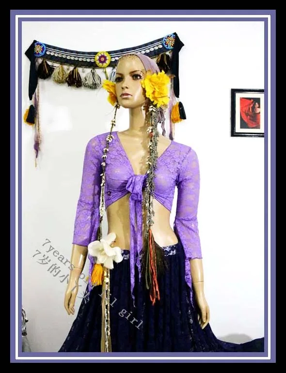 ลูกไม้ Belly Dance Top Flamenco เต้นรำ Top เกาหลีลูกไม้5Taper Flare เสื้อ DK46-53