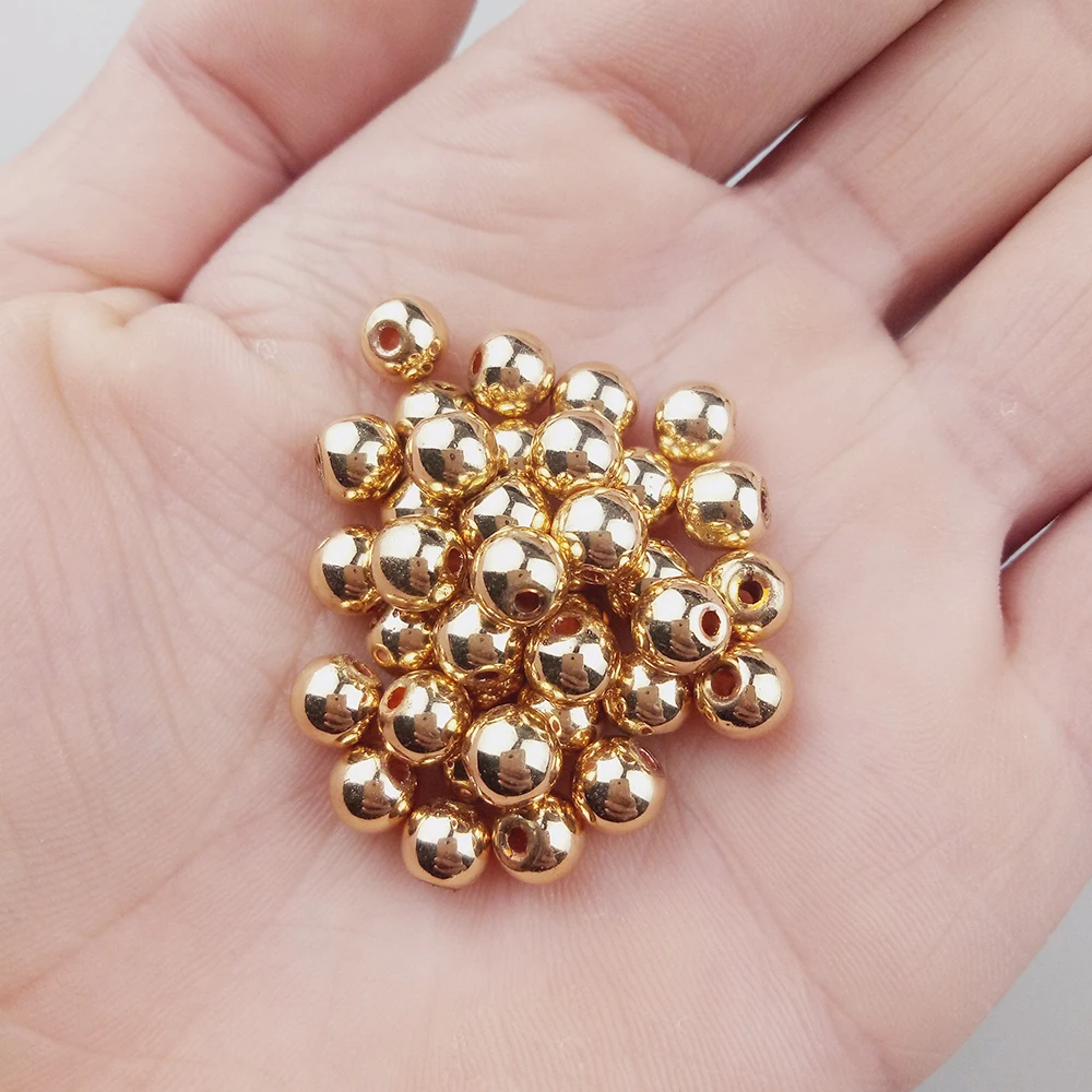 WLYeeS 14K Gold Color Hematite beads 2 3 4 5 6 8 10mm round Loose beads Natural Stone for Jewelry Bracelets Necklace Making DIY