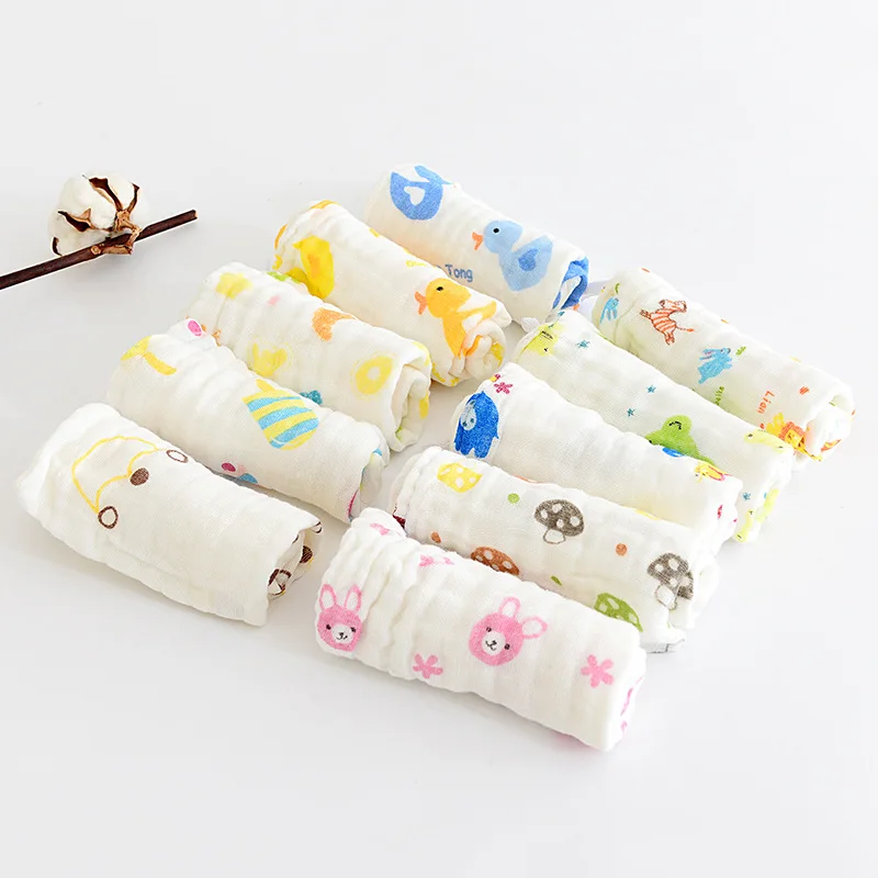 1 Piece Baby Cute Handkerchief Square Printed Cartoon Pattern Saliva Wrinkle Towel Muslin Cotton Infant Face Towel Wipe Cloth