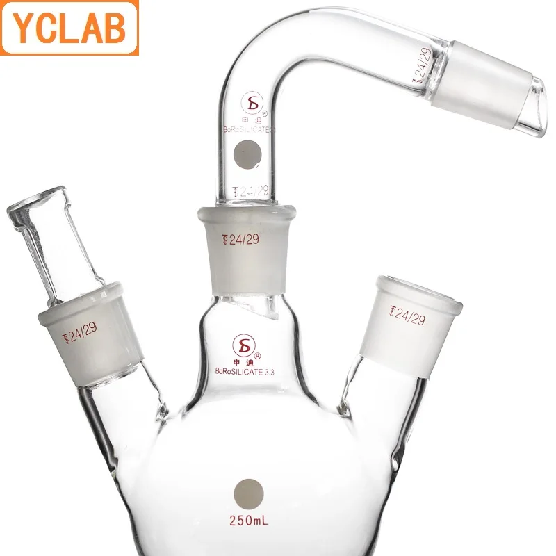 YCLAB 50mL 19/26 * 3 & 24/29 * 3 Distillation Flask Oblique Shape with Three Necks Standard Ground Mouths Distilling