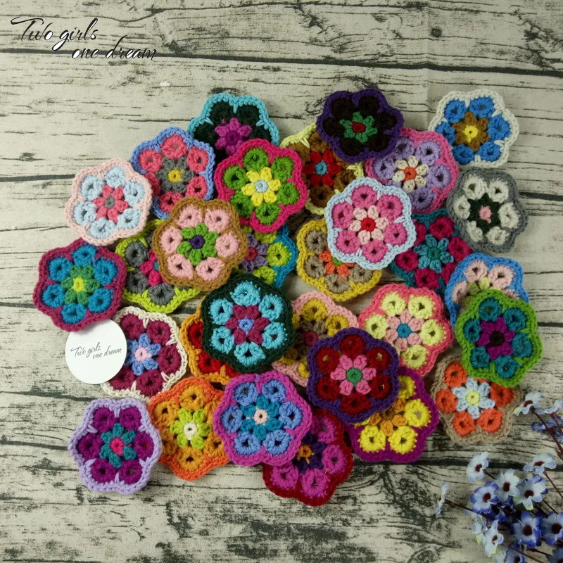 Decoration Crochet Doilies Handmade Crochet Cup Pad Multicolor Flowers   Coasters Round Table Mats 8cm Wool Clothes Patch 30pcs/