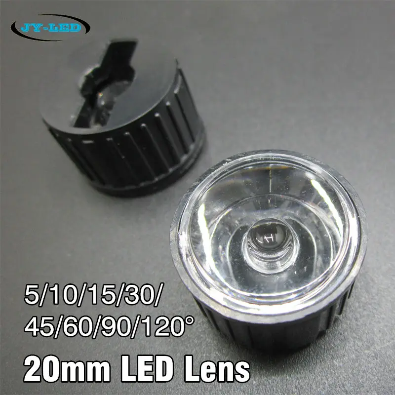 20x 20mm led optical lens with White holder Black lens holder Angle 5 10 15 30 45 60 90 120 Degree for 1w 3w LED Light Lamp