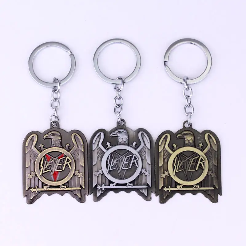 dongsheng New Arrival Rock Band Metal Slayer Sew On Patch Logo Keychain SLAYER Logo Killer Thrash Metal Rock Band Key Chains