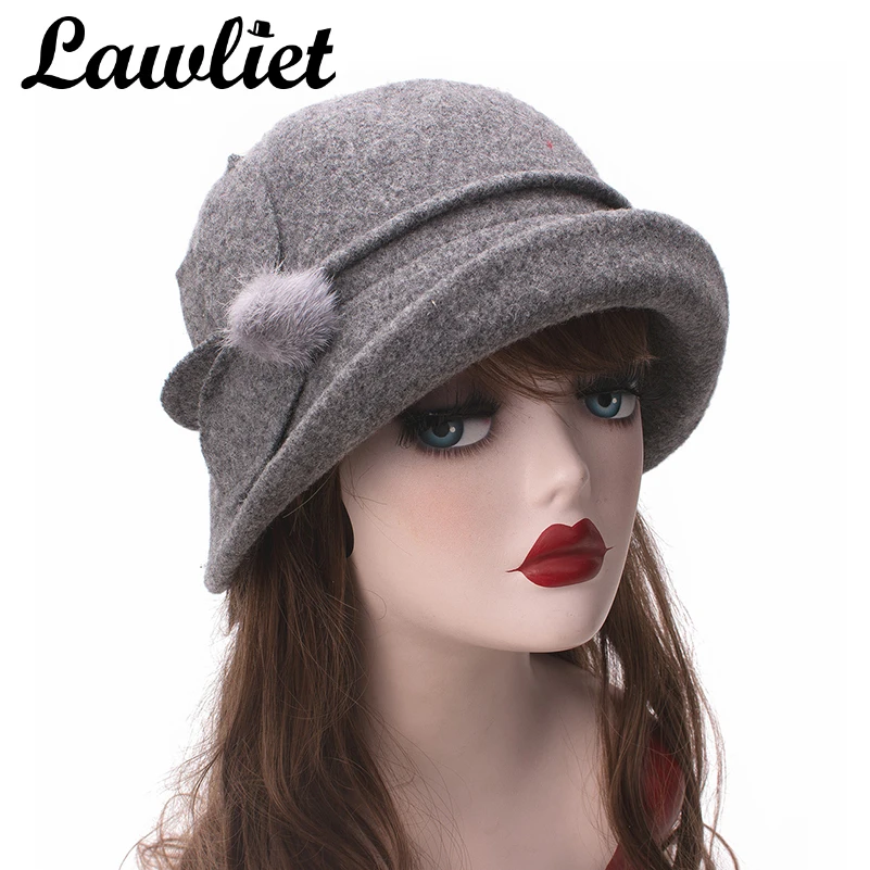 Lawliet Women Wool Winter Scarf Cloche Gatsby Style Warm Bucket Hat Church Dress Wedding A474