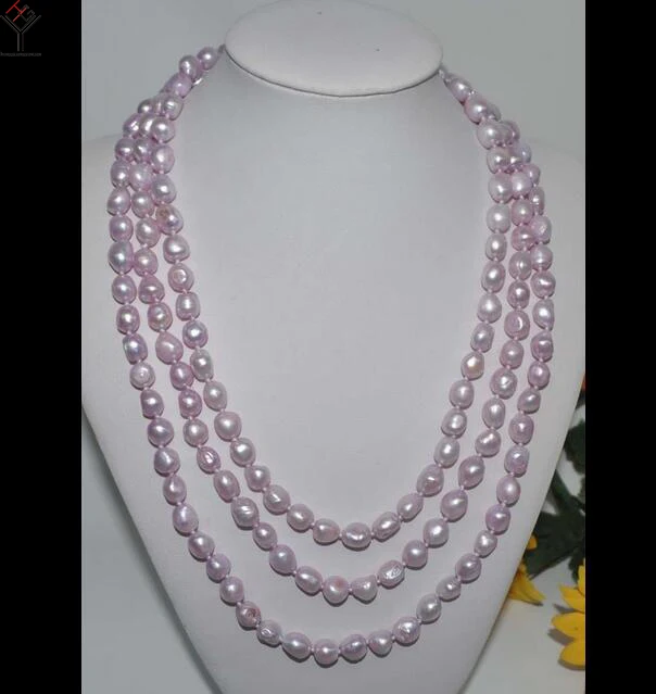 

Jewelry 120CM 46inch Necklace 8-9mm Light Purple Baroque Natural Freshwater Pearl