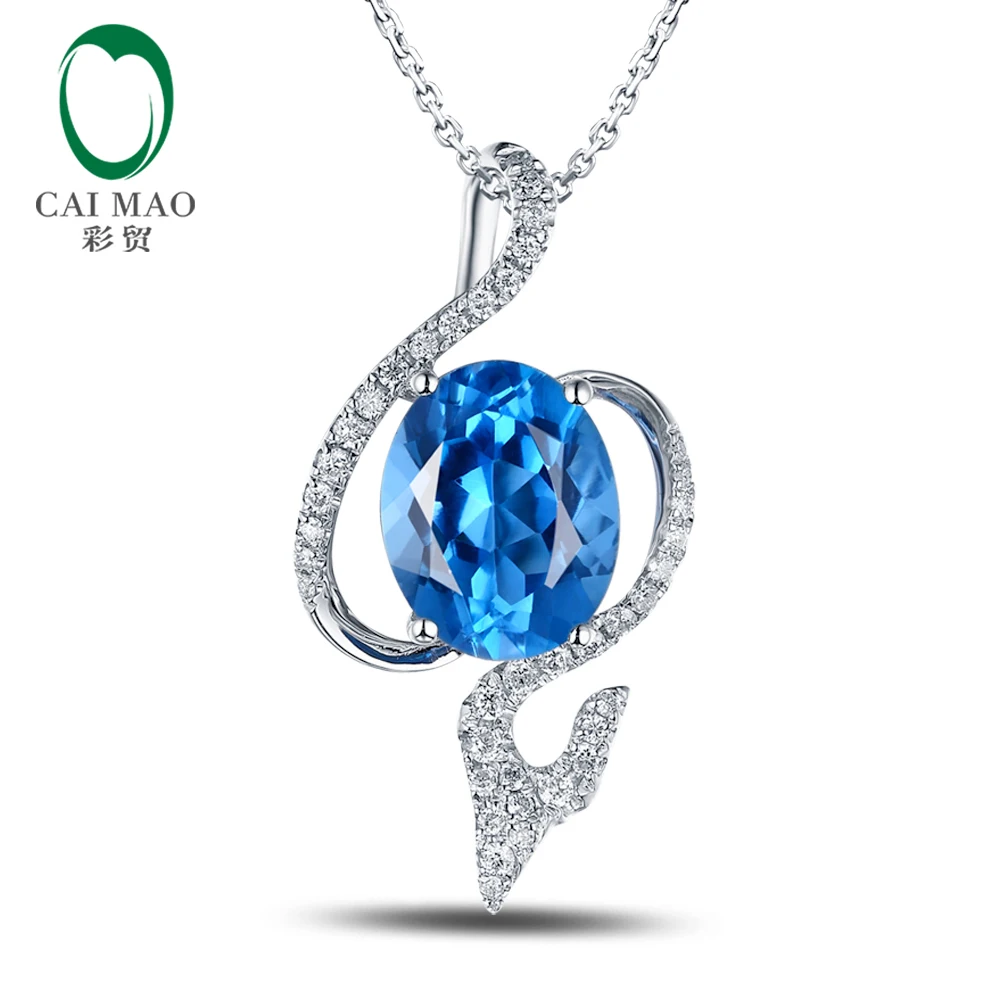 

Solid 14k Gold Oval 3.35ct Blue Flawless Topaz Pave Set Diamond Wedding Pendant