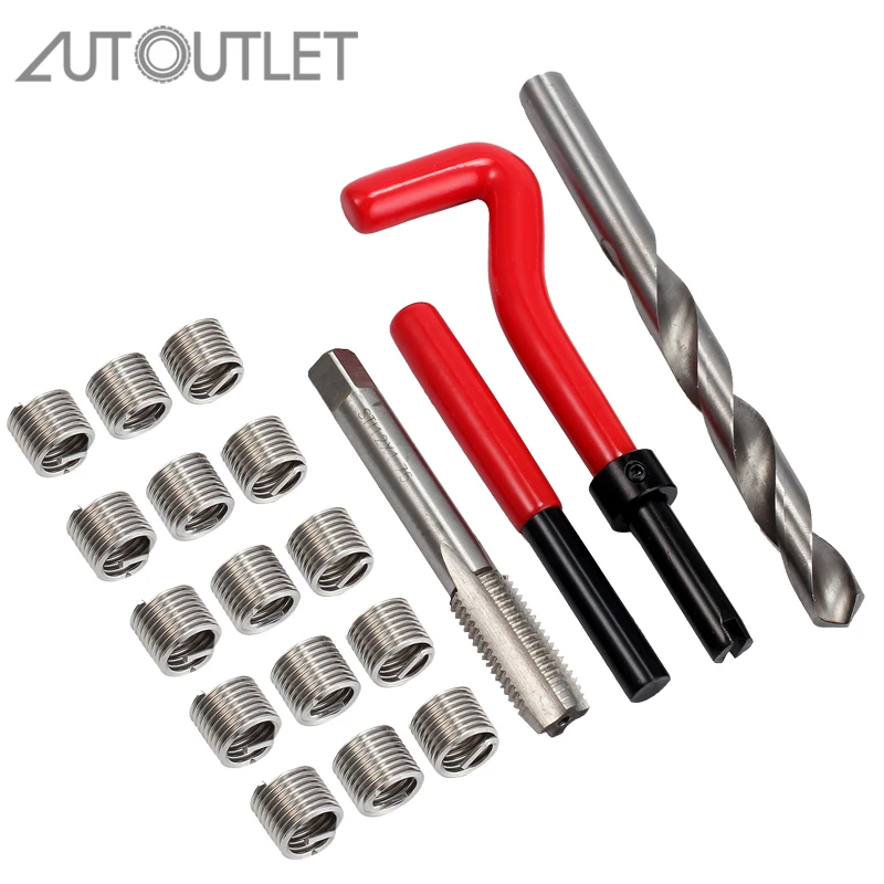 AUTOUTLET for 15 Pcs Thread Repair Kit M12 x 1.75 x 16.3mm Garage Tool Kit For Auto Motorcycle Garage Tools