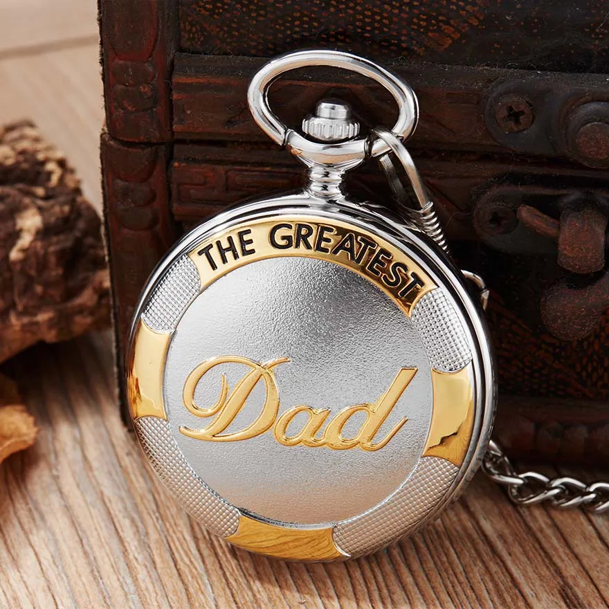 The Greatest DAD-reloj de bolsillo para hombre, con caja de regalo, para el Día del Padre, te quiero, papá, regalo de cumpleaños, dorado, bronce, cadena FOB, Cloc