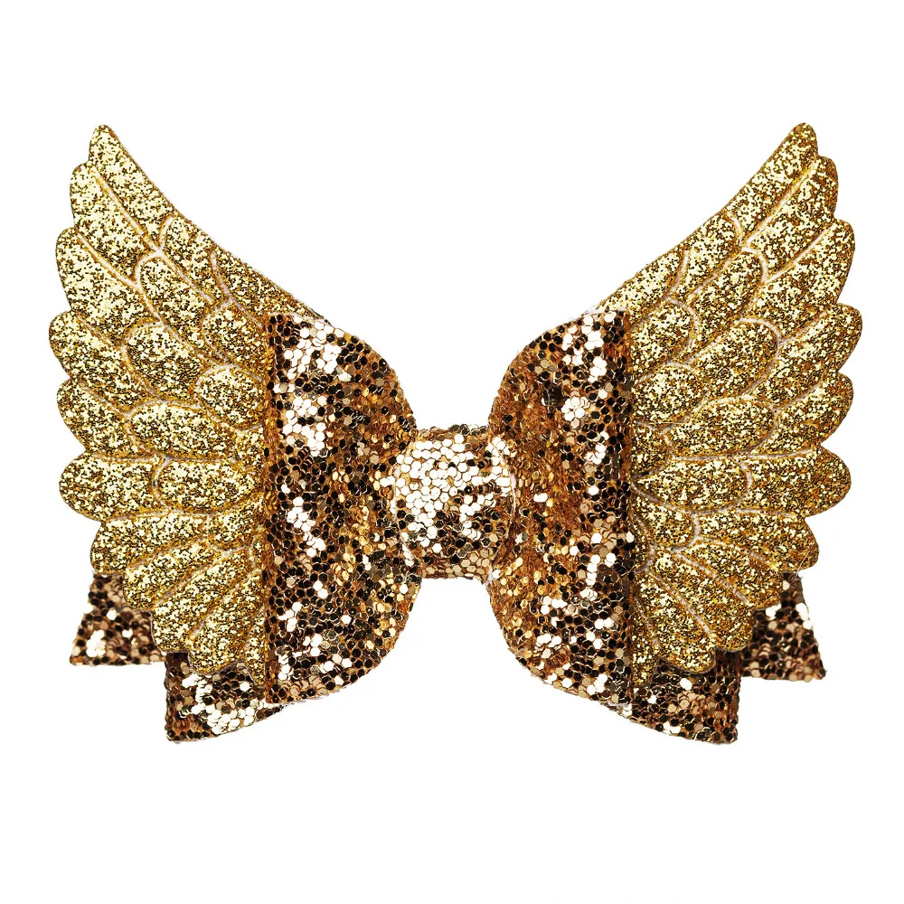 Thumblina Gold 4'' Angel Wing Princess Hairgrips Glitter Hair Bows with Clip Dance Party Bow Hair Clip Girls Hair Accessories