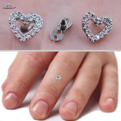 Top and Base 1 Set Light Tide Micro Dermal Piercing Stainless Steel 16G Heart Skin Diver Piercing Hand Hide-it Skin Body Jewelry