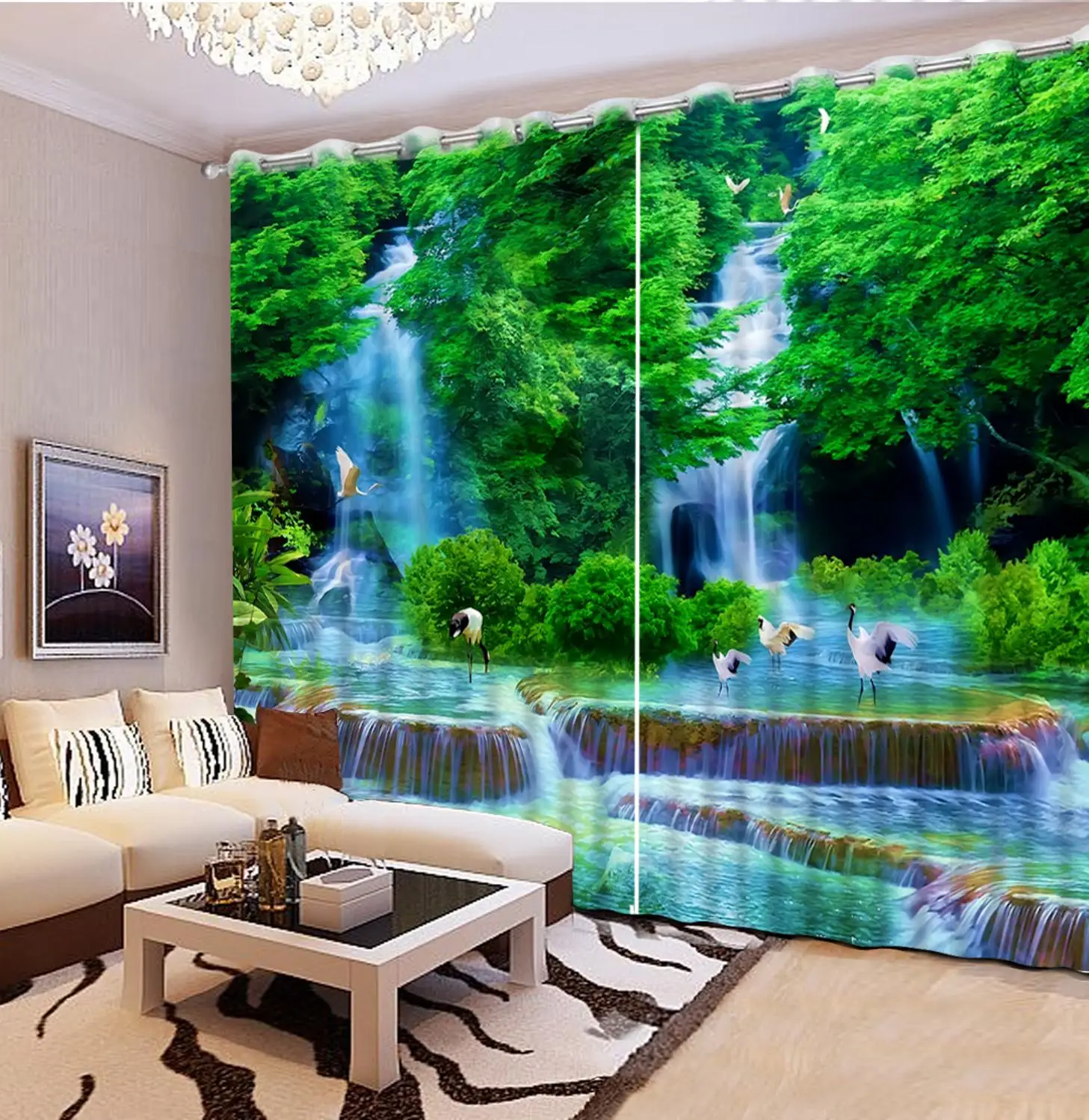 

customize photo print curtains Waterfall scenery curtains for living room high quality curtain