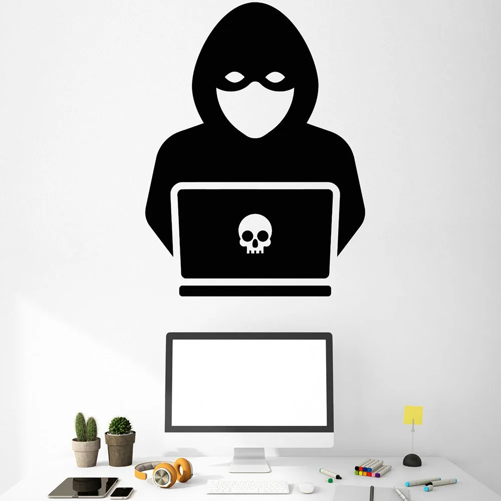 Vinyl Wall Decals Computer Hacker Programmer Skull Art Stickers Removable Bedroom Decoration Home House Decors Wall Tattoo B484