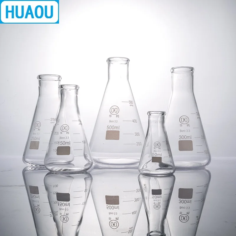 HUAOU 500mL Erlenmeyer Flask Borosilicate 3.3 Glass Narrow Neck Conical Triangle Flask Laboratory Chemistry Equipment