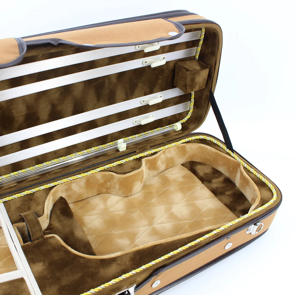 New Plywood & Nubuck Leather Rectangle Full Size Violin Case Big Storage Space 4/4 Violino Case Hygrometer Belt