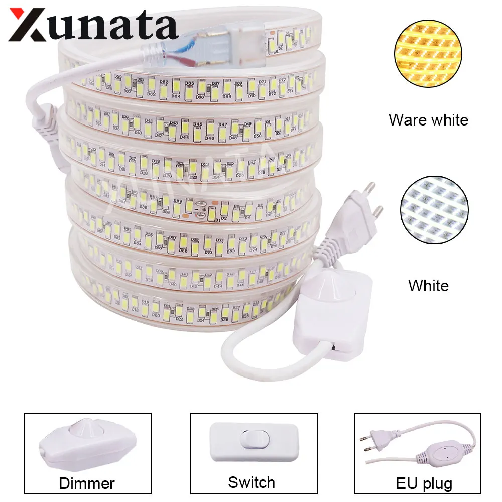 SMD 5730 AC220V taśma LED elastyczne światło 180 leds/m wodoodporna taśma Led światło wyłącznik ściemniacza wtyczka 1m/2M/3M/20M oświetlenie